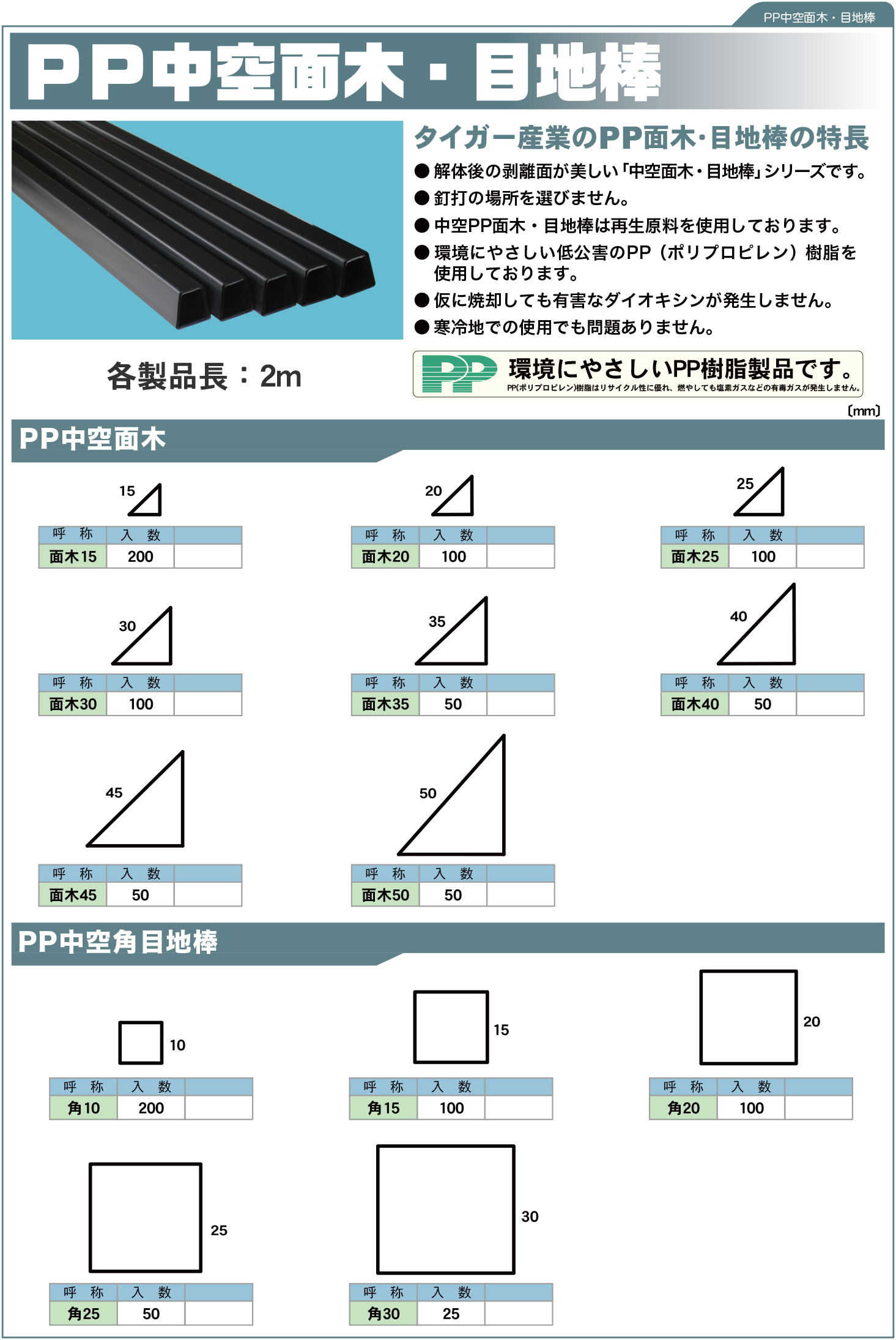 中空PP面木・目地棒 - タイガーグローバル株式会社